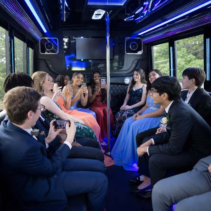 Black Mercedes Sprinter van staged for an Naperville Prom & Homecoming Transportation group