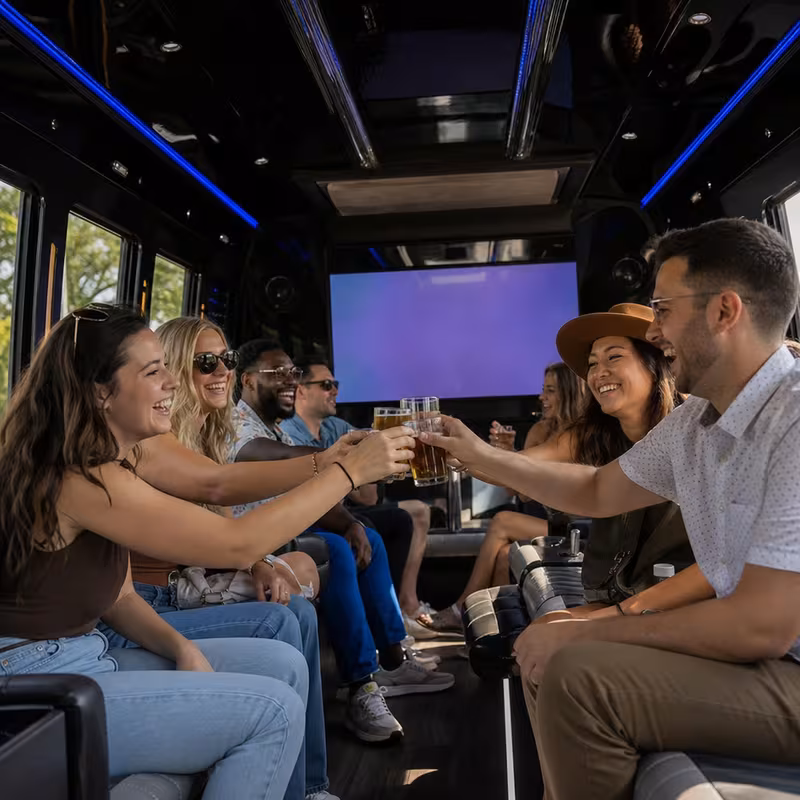 Black Mercedes Sprinter van staged for an Naperville Winery & Brewery Tour Transportation group